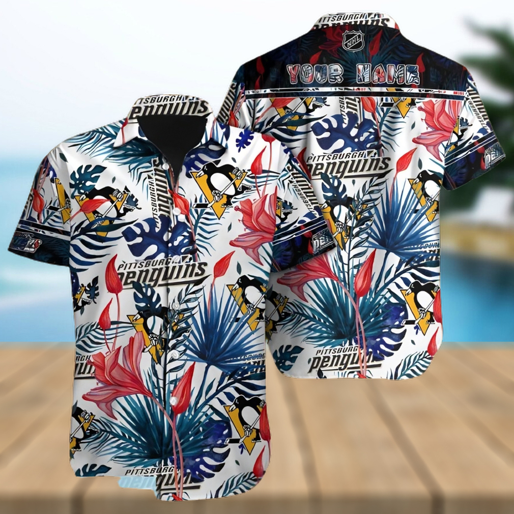 Pittsburgh Penguins NHL Custom Name Tropical Flower Aloha Hawaiian Shirt - Limotees