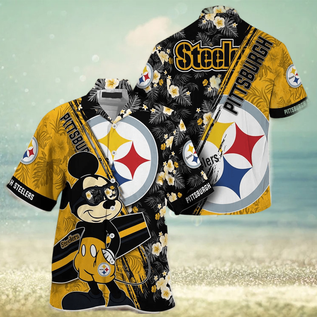 Pittsburgh Steelers Hawaiian Shirt Mickey Print Floral Pattern This Summer - Limotees