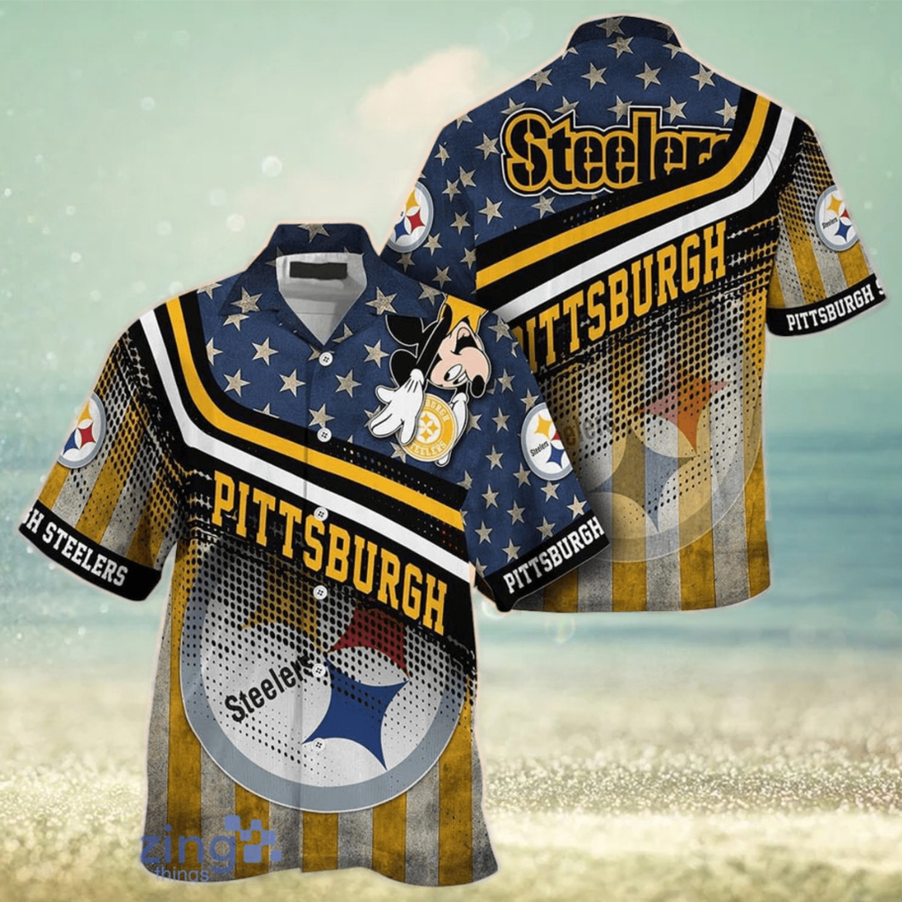 Pittsburgh Steelers NFL Hawaiian Shirt Mickey Graphic American Flag Printed 3D Shirt Best Gift For Fans - Limotees