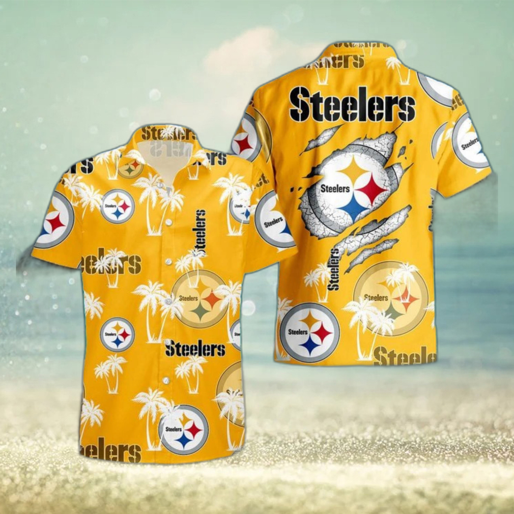 Pittsburgh Steelers Palm Tree Pattern Hawaiian Shirt Beach Summer Gift - Limotees