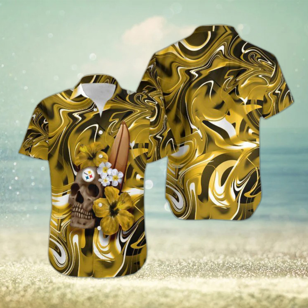 Pittsburgh Steelers Skull And Flower Hawaiian Shirt Gift For Halloween - Limotees