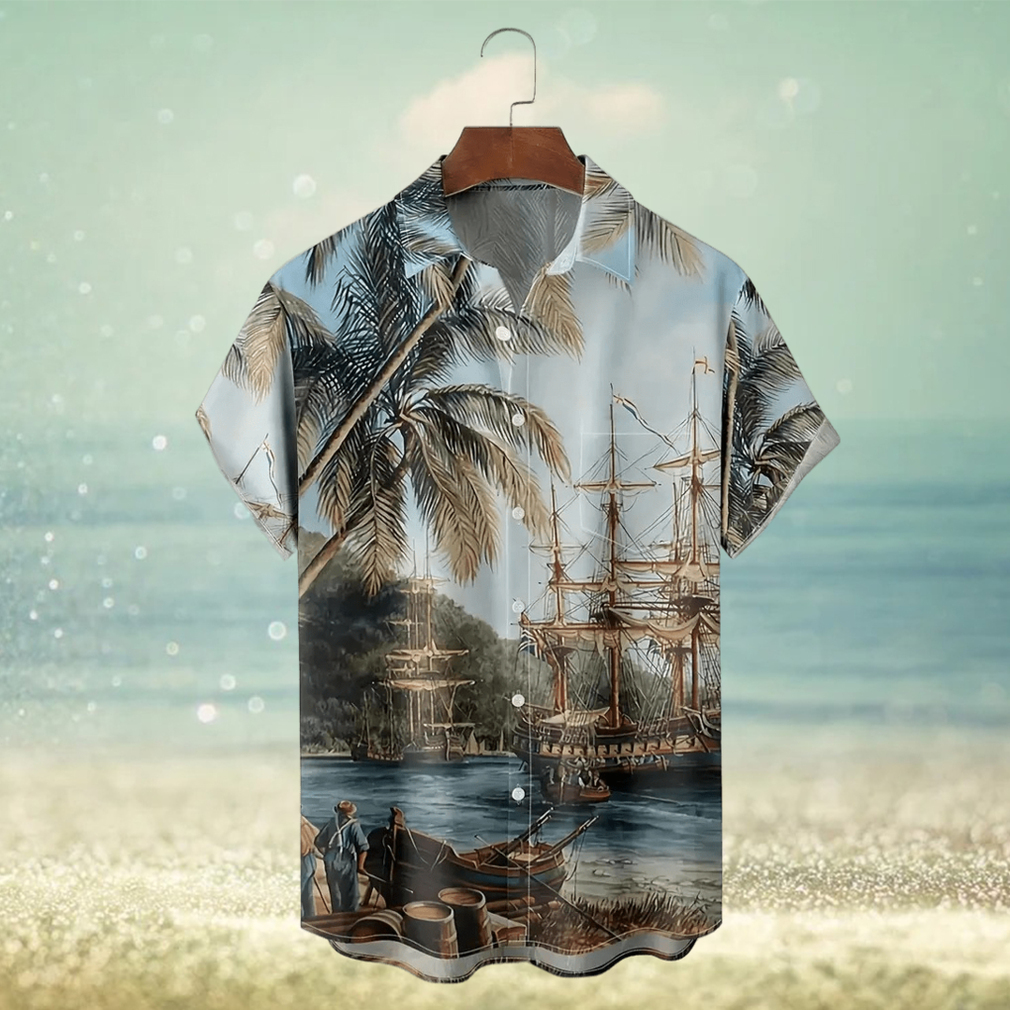 Plus Size Mens Hawaiian Coconut Tree Landscape Print Button Down Chest Pocket Shirt Casual Lapel Summer Shirts Holiday Shirts - Limotees