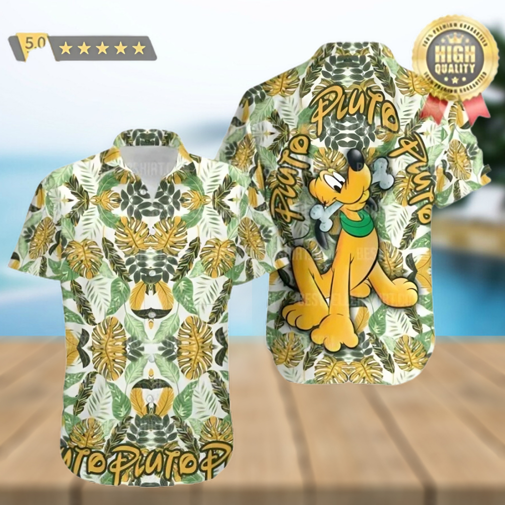 Pluto Dog Green Yellow Floral Disney Cruise 2023 Disney Hawaiian Shirt - Limotees