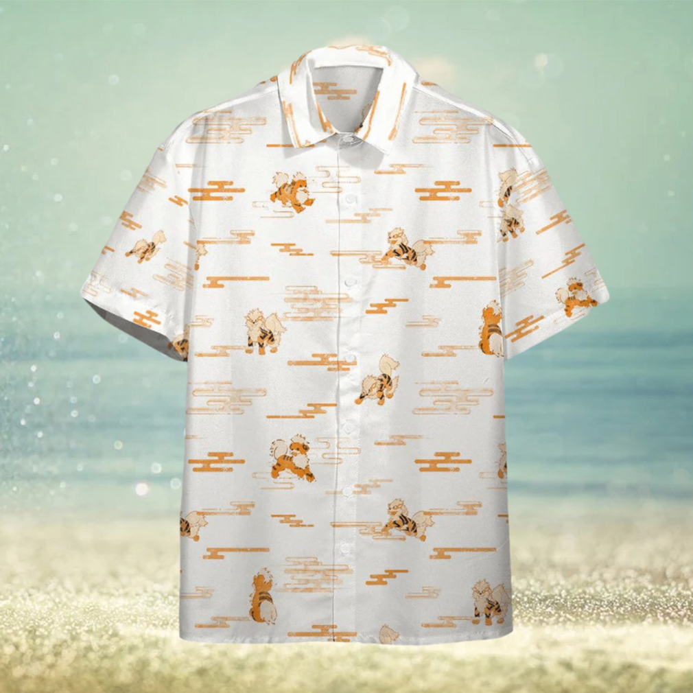 Pokemon Trendy Hawaiian Shirt Arcanine Evolution White Hawaii Shirt Pokemon Aloha Shirt - Limotees