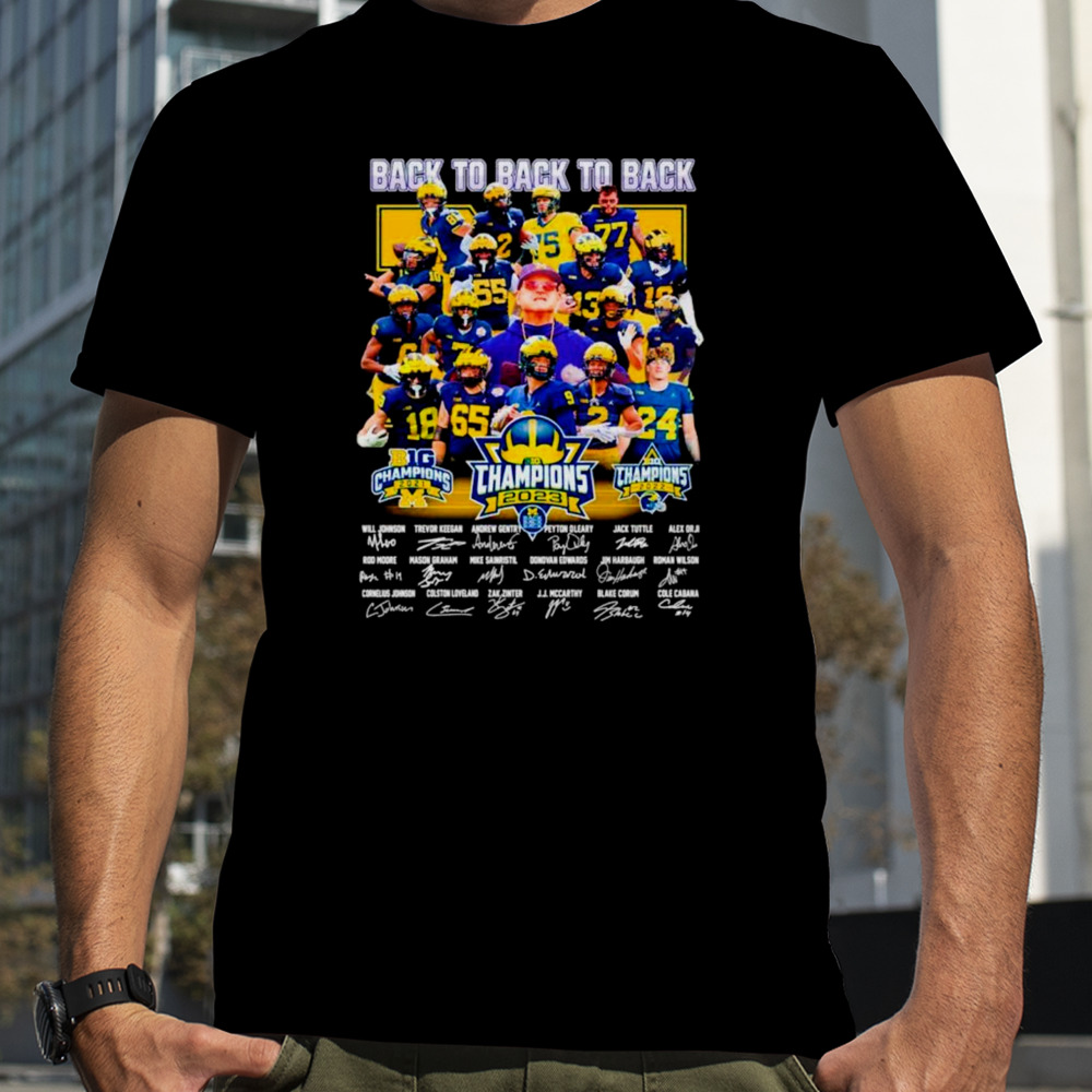 Michigan Wolverines back to back to back Champions 2023 signatures shirt