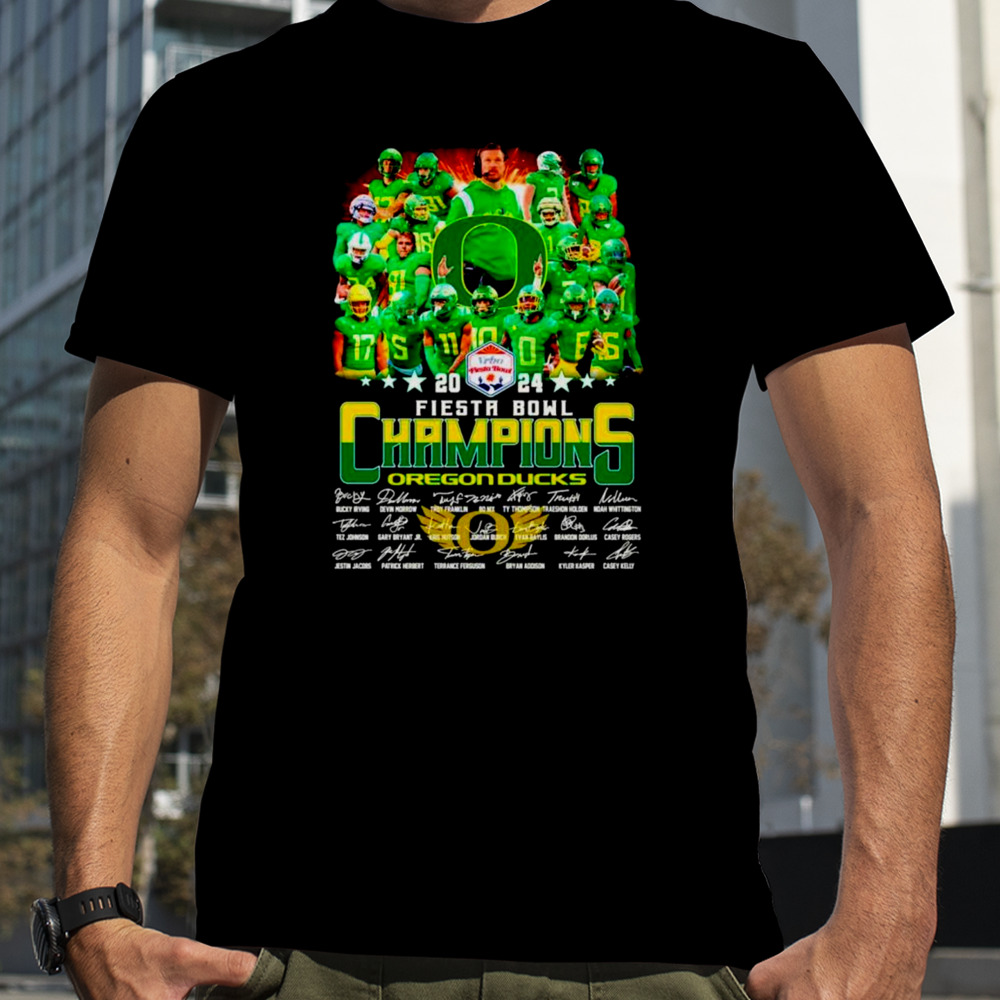 Oregon Ducks 2024 Fiesta Bowl Champions signatures shirt