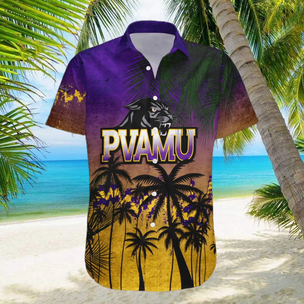 Prairie View A M Panthers 3D Hawaiian Shirt Coconut Tree Tropical Grunge NCAA Summer Beach hawaiian shirt - Limotees