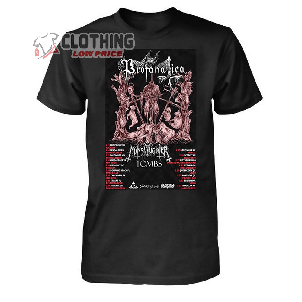 Profanatica Plot 2024 North American Tour Merch, Profanatica Plot 2024 Tour with Nunslaughter, Tombs T-Shirt