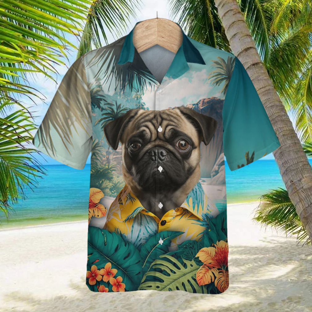 Pug Wrinkled Charm Unfolded In Lush 3D Hawaiian Tropical Shirt - Limotees