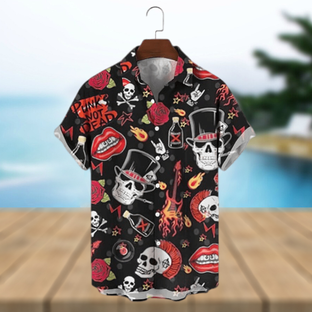 Punk Skull Print Polyester Hawaiian Shirt - Limotees