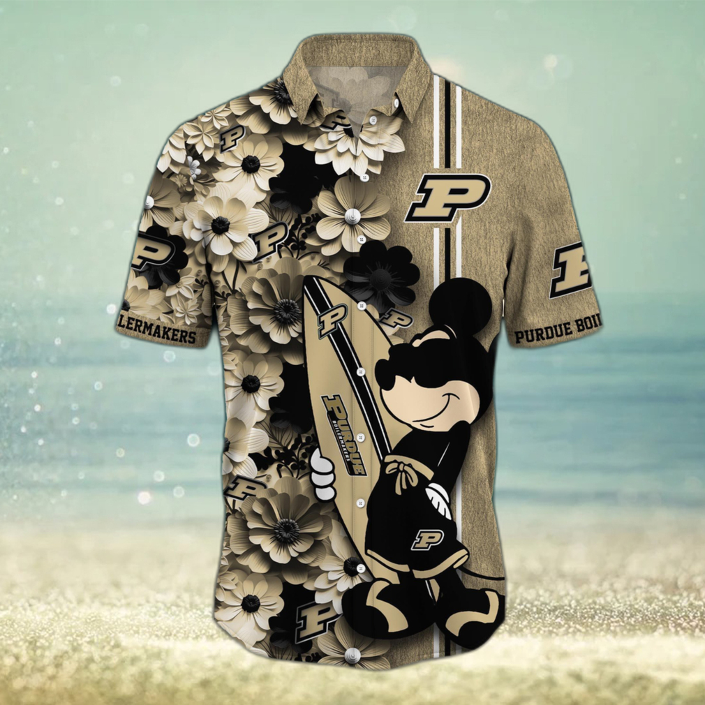 Purdue Boilermakers Surfboard Parttern Mickey Mouse Flower Hawaiian Shirt - Limotees