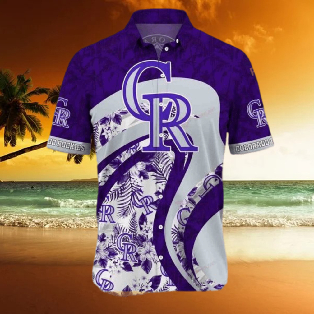 Purple MLB Colorado Rockies Funny Hawaiian Shirt Tropical Flowers Summer Beach Gift - Limotees