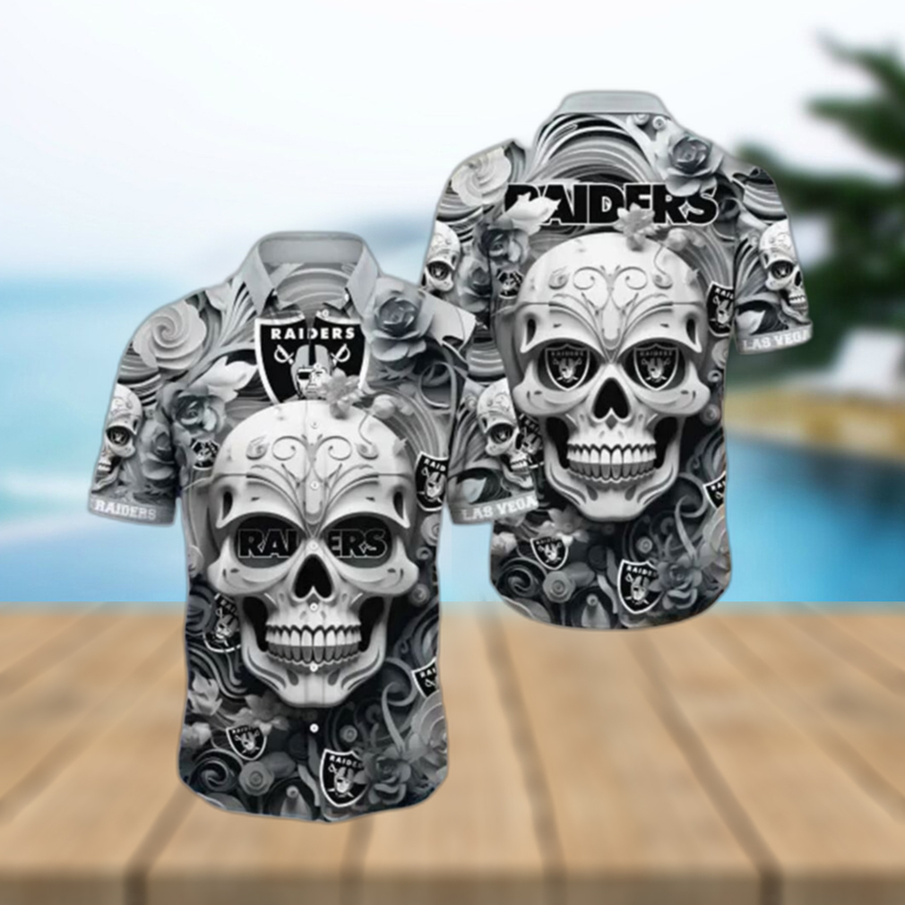 Raiders Hawaiian Shirt Print Rose Skull Unleash Your Team Spirit - Limotees