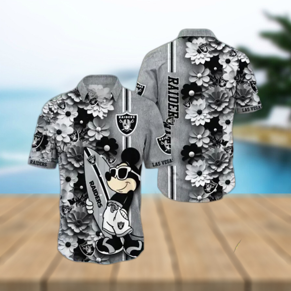 Raiders Hawaiian Shirt Skull And Mickey Surfing A Fashionable Statement For The Modern Beach Bum - Limotees