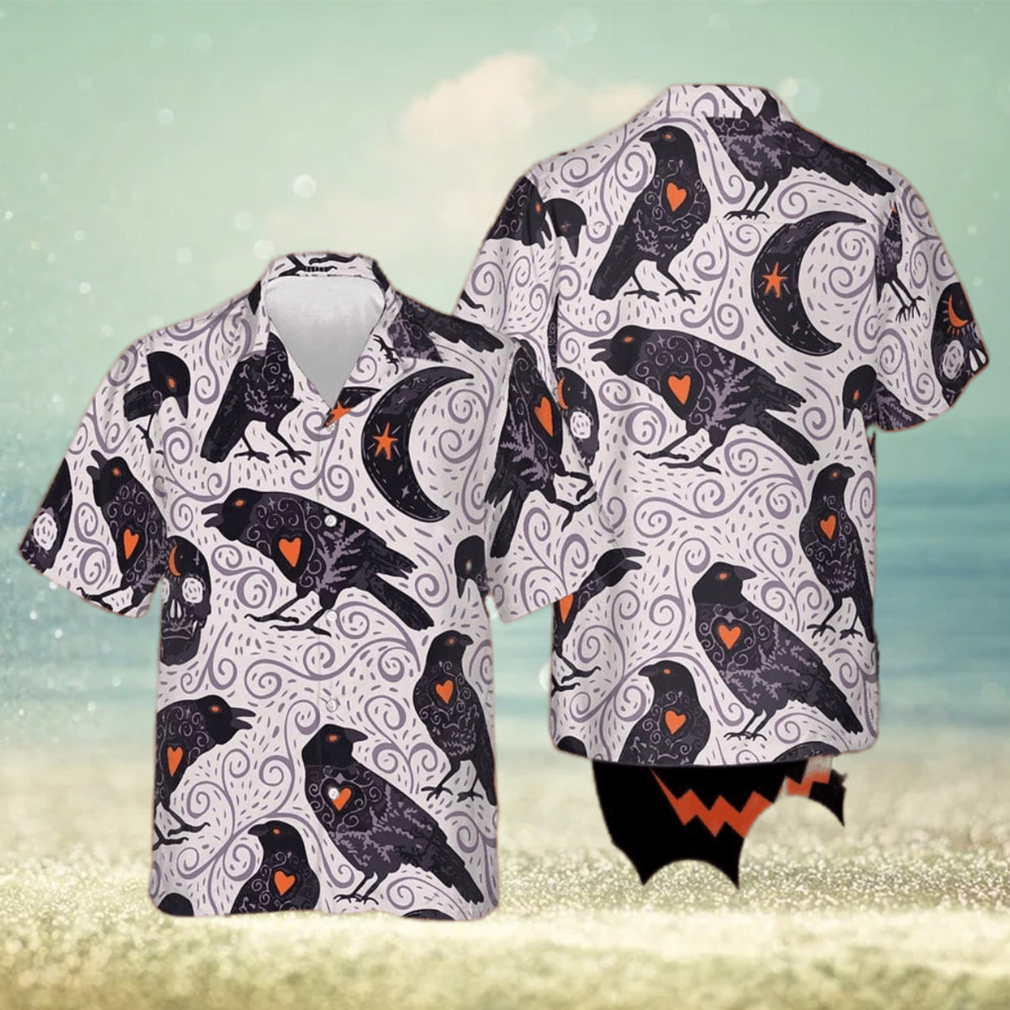 Raven And Moon Halloween Hawaiian Shirt Short Sleeve Button Up Gifts For Halloween - Limotees