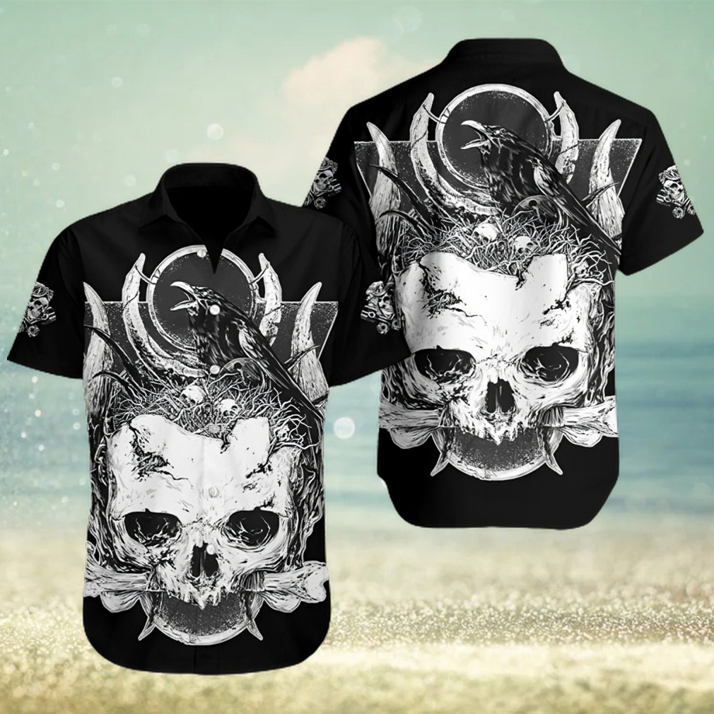 Raven Death Human Skull Hawaiian Shirt Summer Button - Limotees