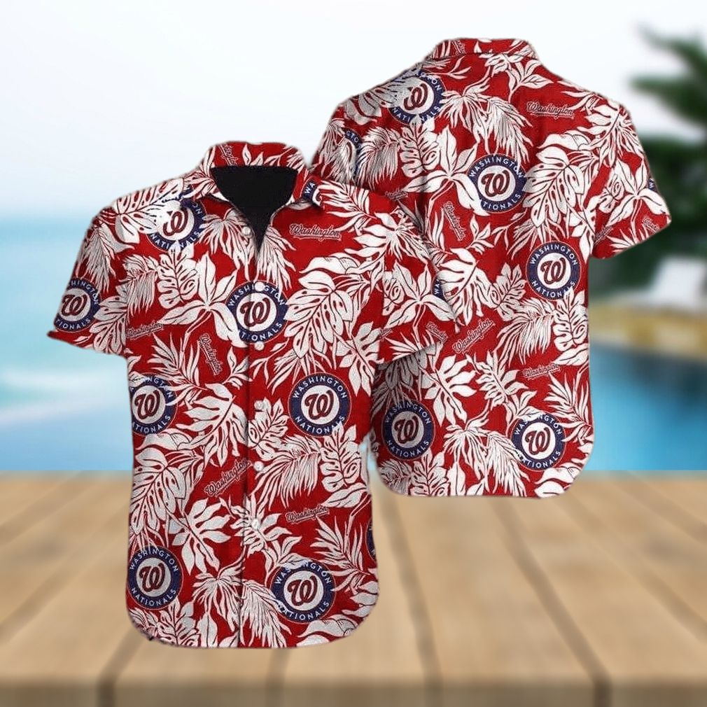 Red Aloha MLB Washington Nationals Hawaiian Shirt White Leaves Pattern Trendy Summer Gift - Limotees