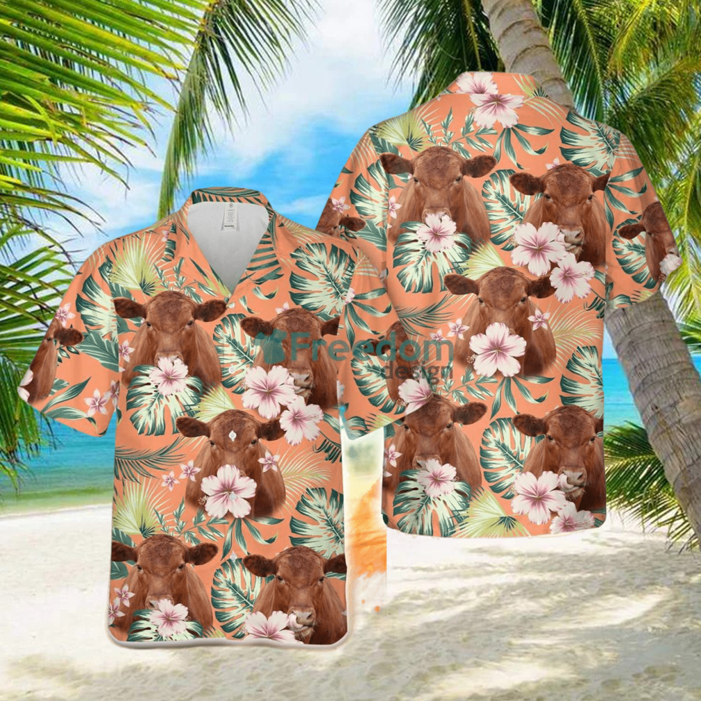 Red Angus Summer Happiness Floral Farm 3D Hawaiian Shirt - Limotees