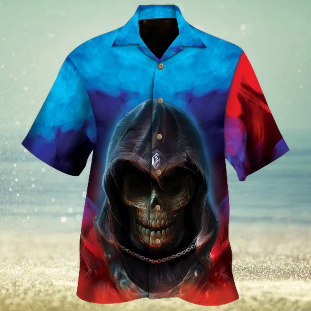 Red Blue Smoke Skull Hawaiian Shirt - Limotees