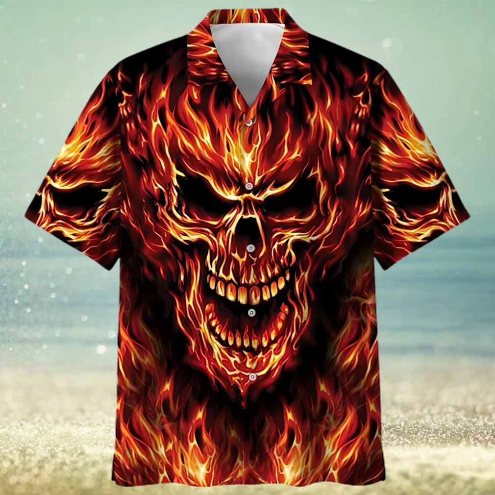 Red Flame Skull Art – Skull Unisex Hawaiian Shirt Summer Hawaiian - Limotees