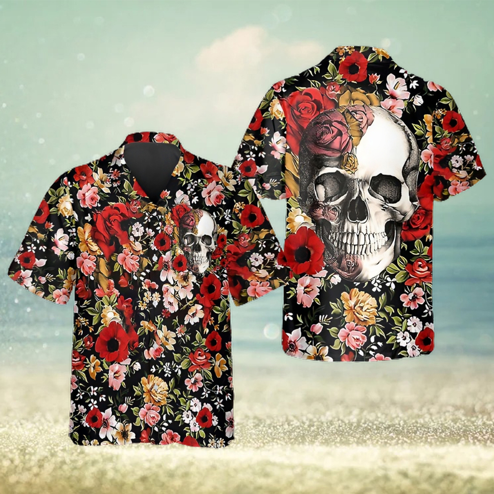 Red Flower Happy Summer Skull Hawaiian Shirt - Limotees