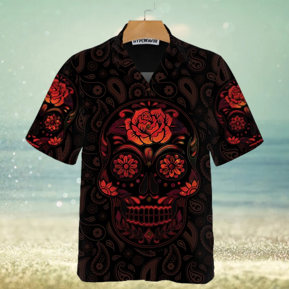 Red Mexican Sugar Skull Hawaiian Shirt Day Of The Dead Skull Shirt - Limotees