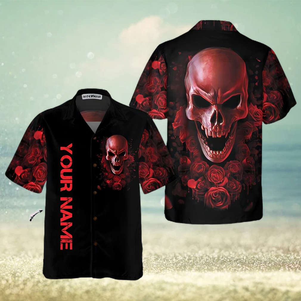 Red Rose Gothic Skull Custom Name Hawaiian Shirt For Men Women Adult - Limotees