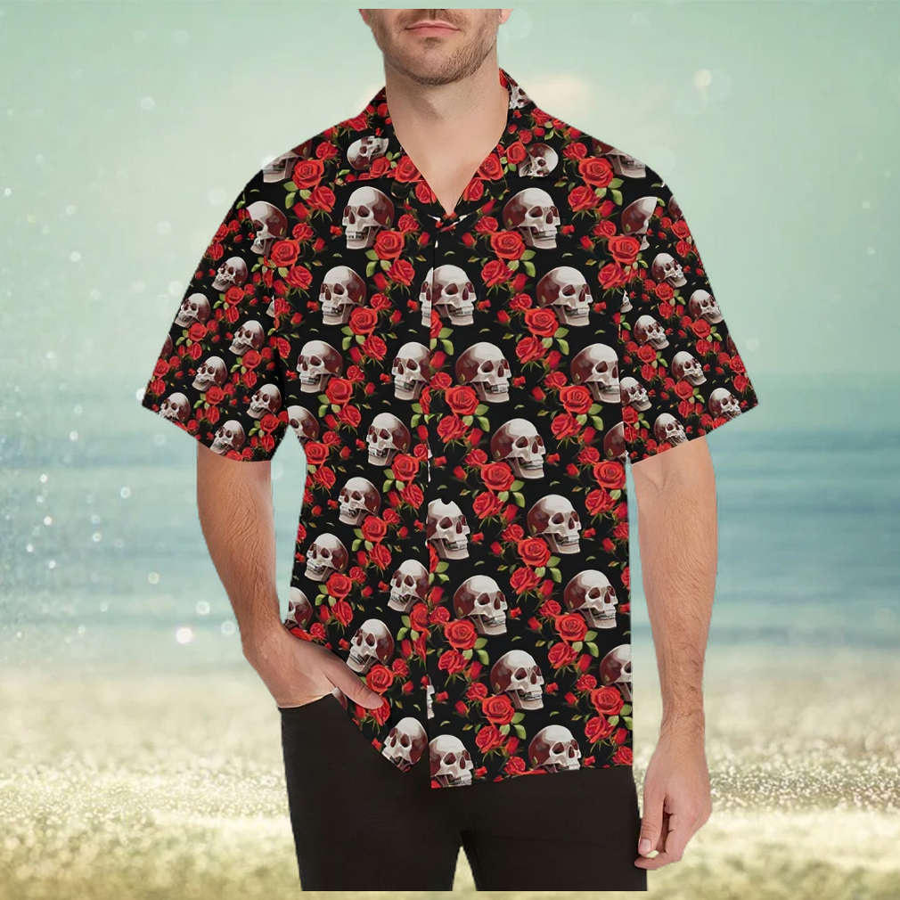 Red Rose Skull Design Print Hawaiian Shirt - Limotees