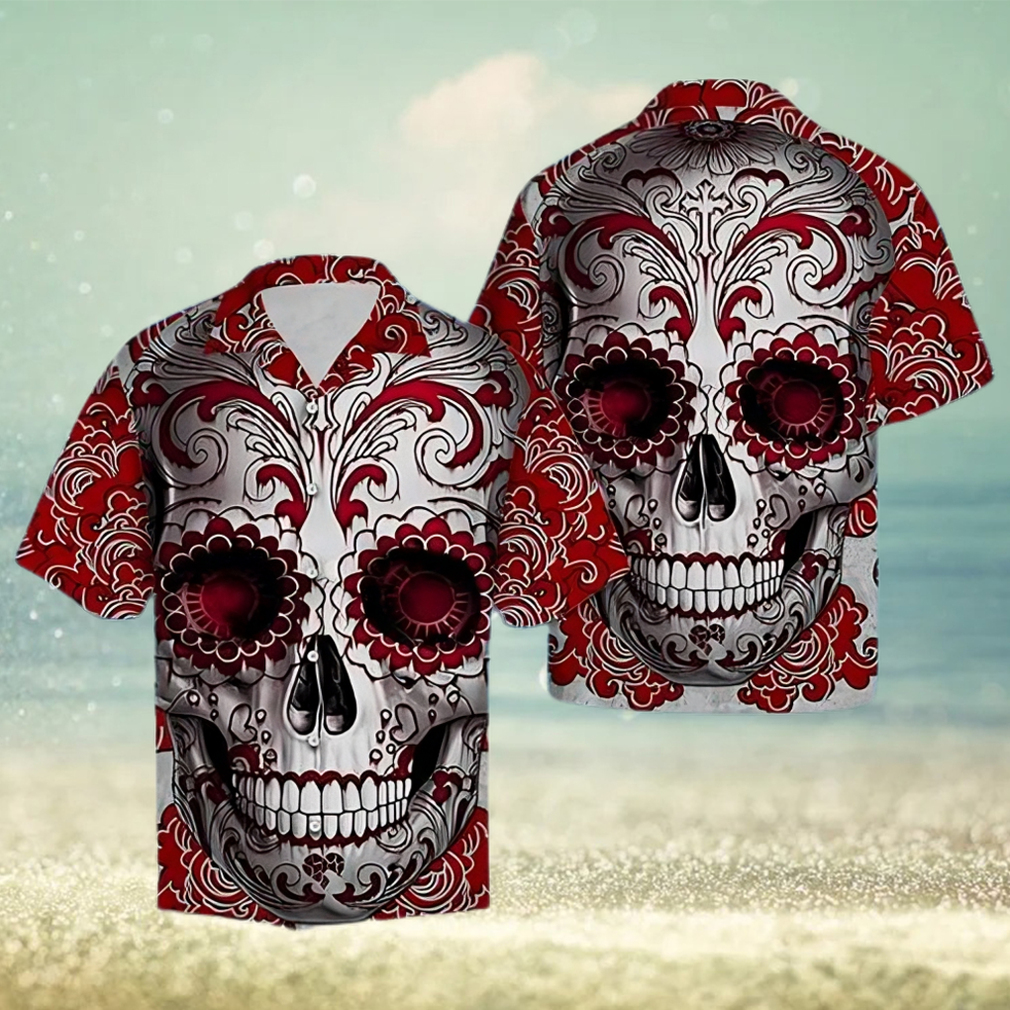 Red Skull Floral Tropical Hawaiian Shirt - Limotees