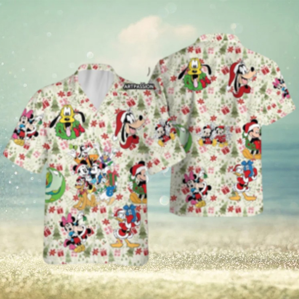 Retro Mickey Mouse Christmas Disney Hawaiian Shirts Xmas Holiday Button Up World - Limotees