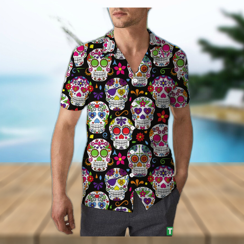 Retro Sugar Skull Halloween Unisex 3D Hawaiian Shirt Floral Gift For Men And Women Holiday - Limotees