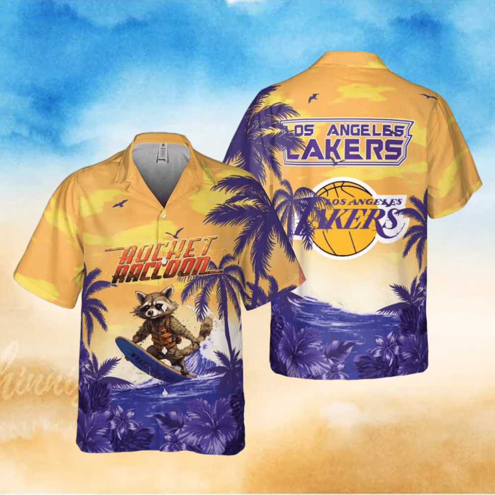 Rocket Raccoon And Los Angeles Lakers Hawaiian Shirt Gift For NBA Fans - Limotees