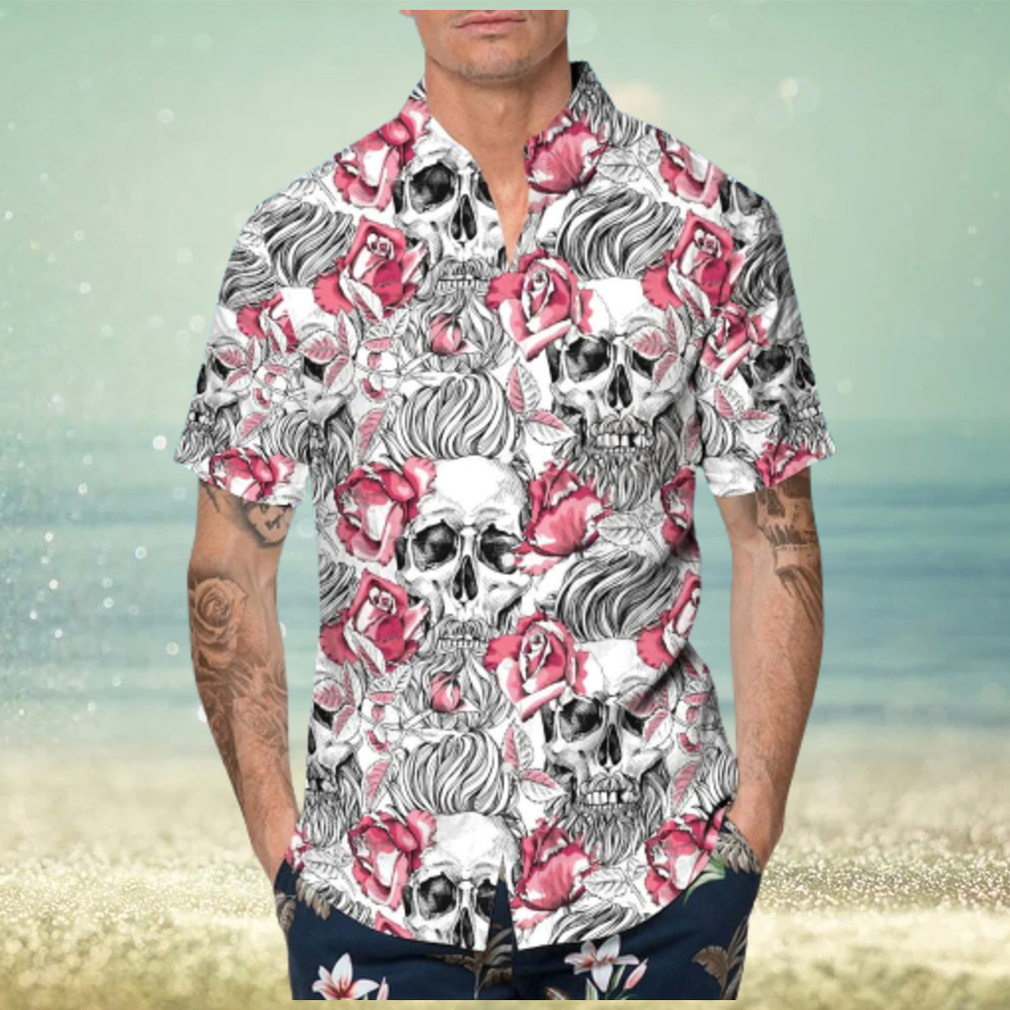 Rose Pattern Happy Summer Skull Hawaiian Shirt - Limotees