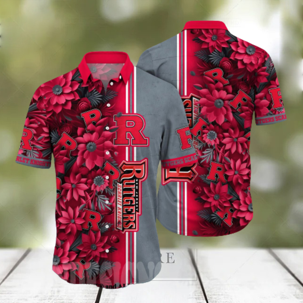 Rutgers Scarlet Knights NCAA Floral Full Printed Unisex Hawaiian Shirt - Limotees