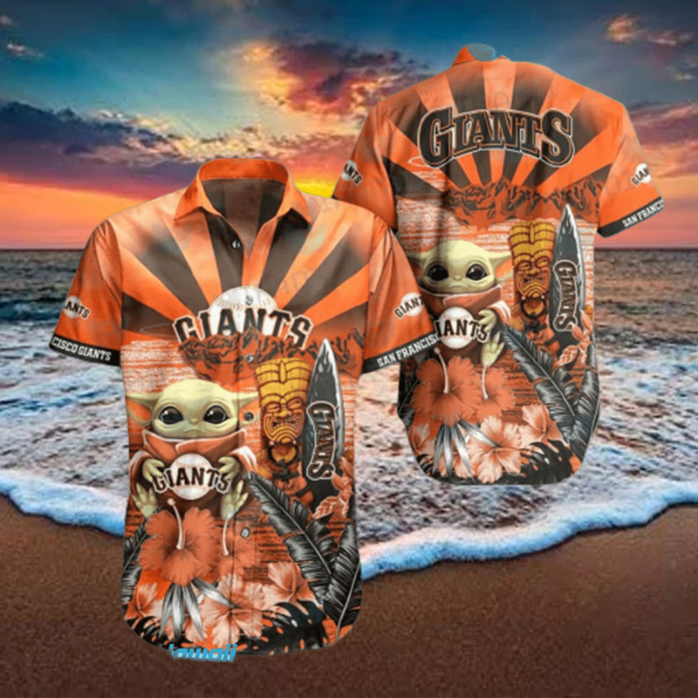 SF Giants Hawaiian Shirt Baby Yoda Tiki Mask San Francisco Giants Gift 49ers Hawaiian Shirt Aloha Shirt - Limotees