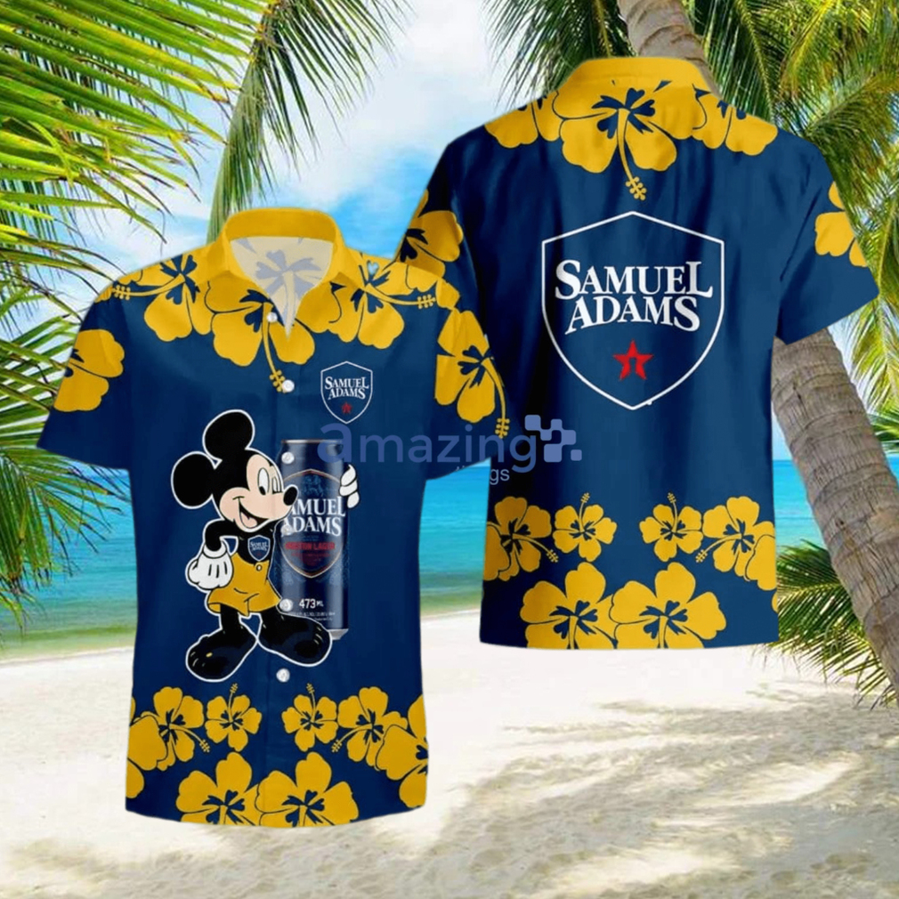 Samuel Adams Funny Mickey Mouse Hibicus Flower Hawaiian Shirt - Limotees