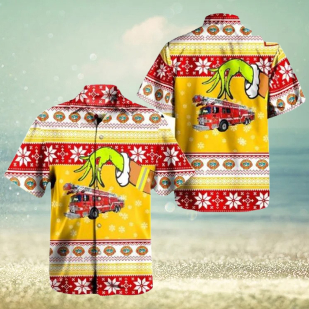 San Diego Fire rescue Department Aerial Ladder Ugly Christmas Hawaiian Shirt Cheap - Limotees