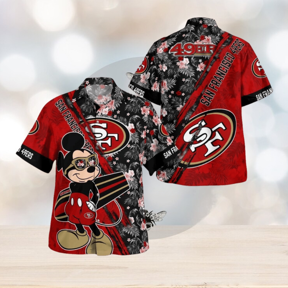 San Francisco 49ers Mickey Mouse Floral Short Sleeve Hawaii Shirt - Limotees