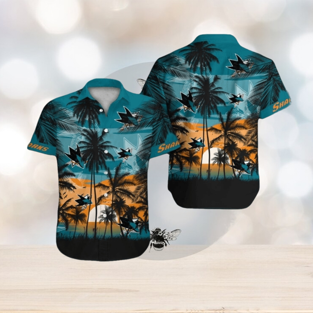 San Jose Sharks Short Sleeve Button Up Tropical Hawaiian Shirt - Limotees