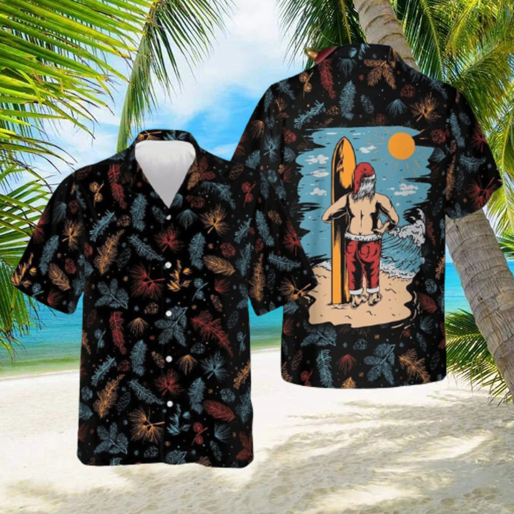 Santa Beach Pattern Hawaiian Shirt Merry Christmas Button Down Shirt Gift For Guys - Limotees