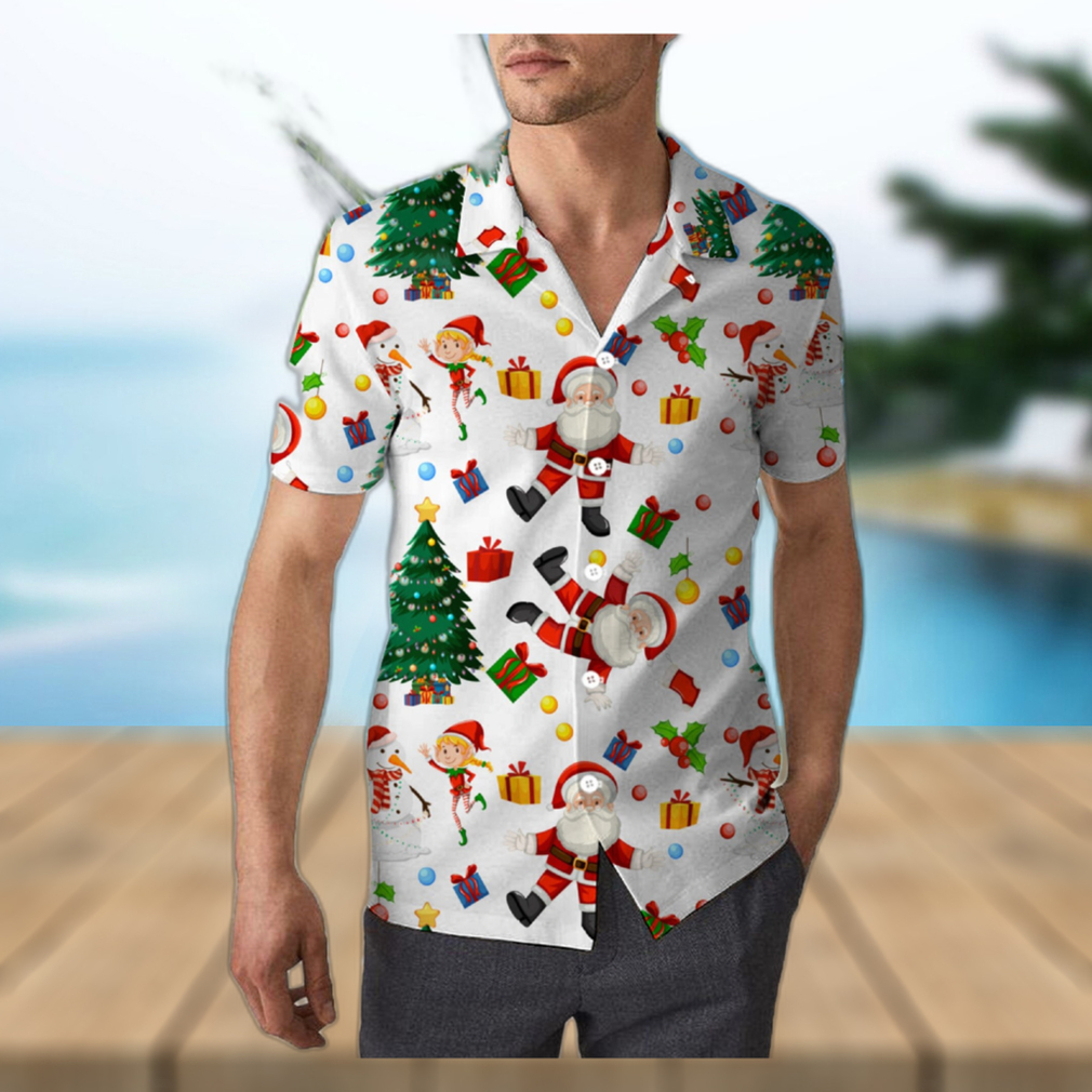 Santa Claus and Snowman Christmas Unisex 3D Hawaiian Shirt Palm Gift For Men And Women Holiday - Limotees