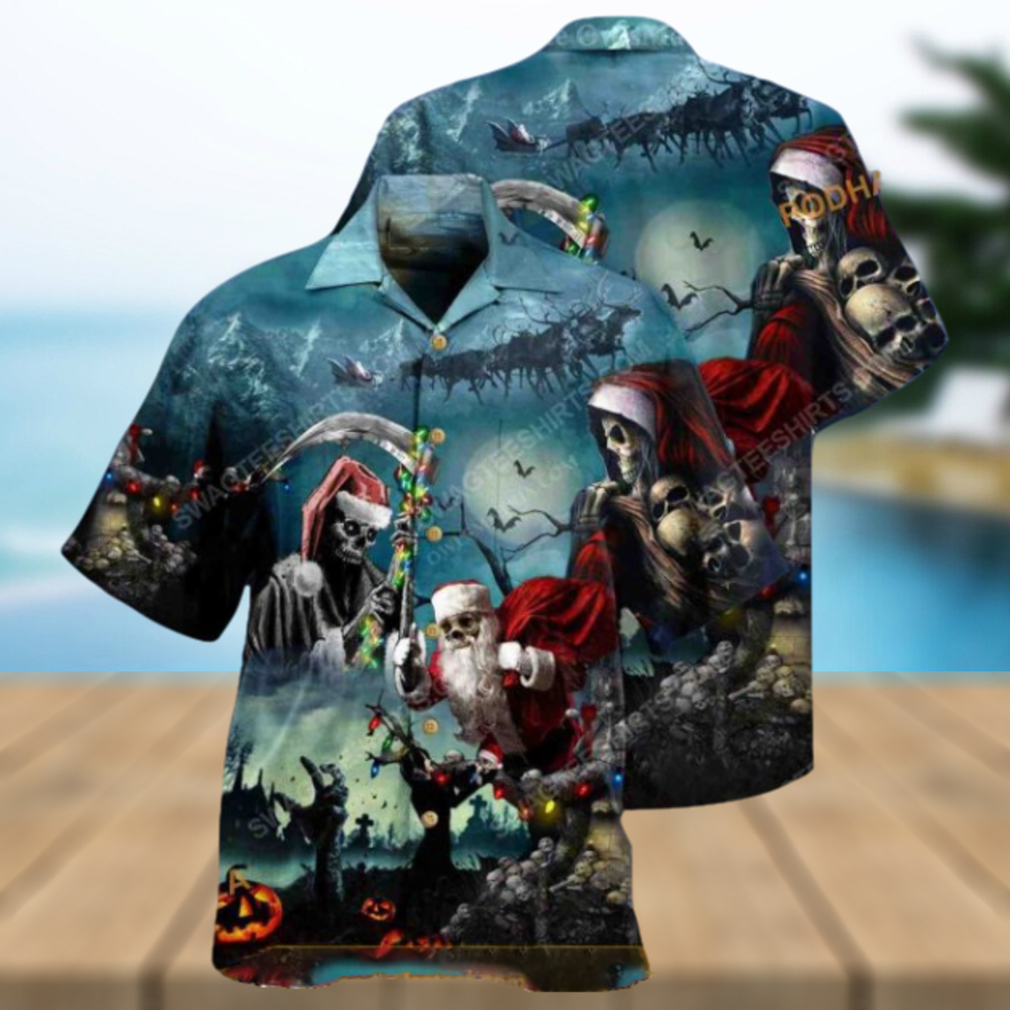 Santa Skull Festive Hawaiian Print, Funny Christmas Gift - Limotees