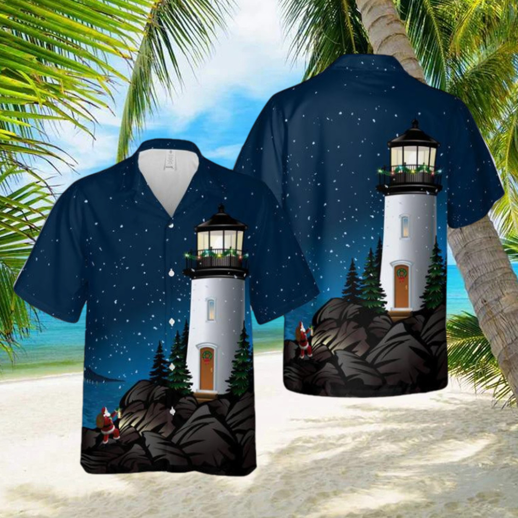 Santa climbing cliffs to lighthouse Hawaiian Shirt - Limotees