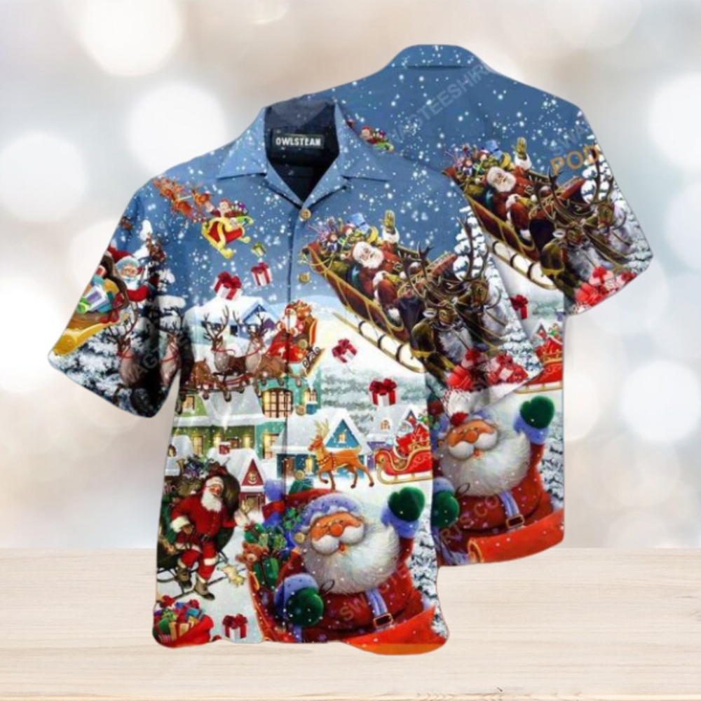 Santa’s Sleigh & Reindeer Hawaiian Shirt, Christmas Apparel - Limotees