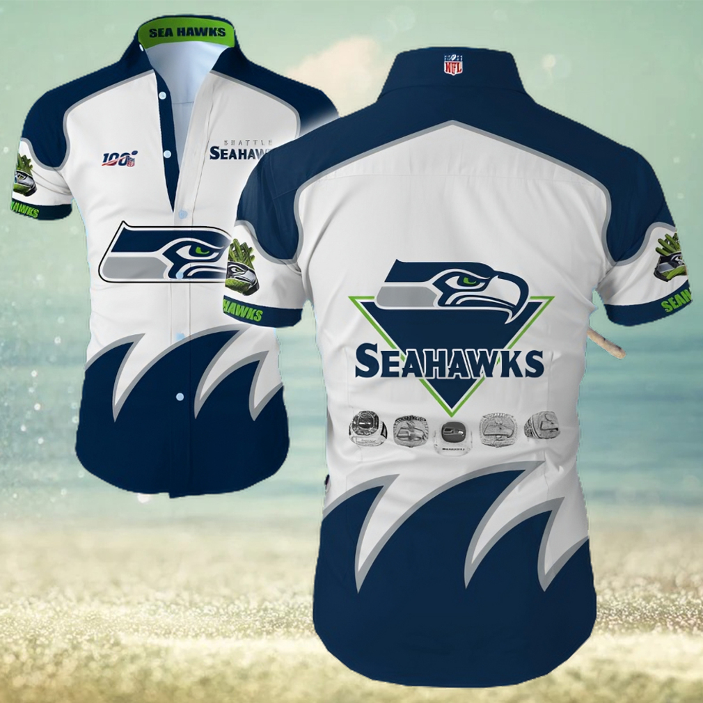 Seattle Seahawks Big Logo Hawaiian Summer Beach Shirt Full Print - Limotees