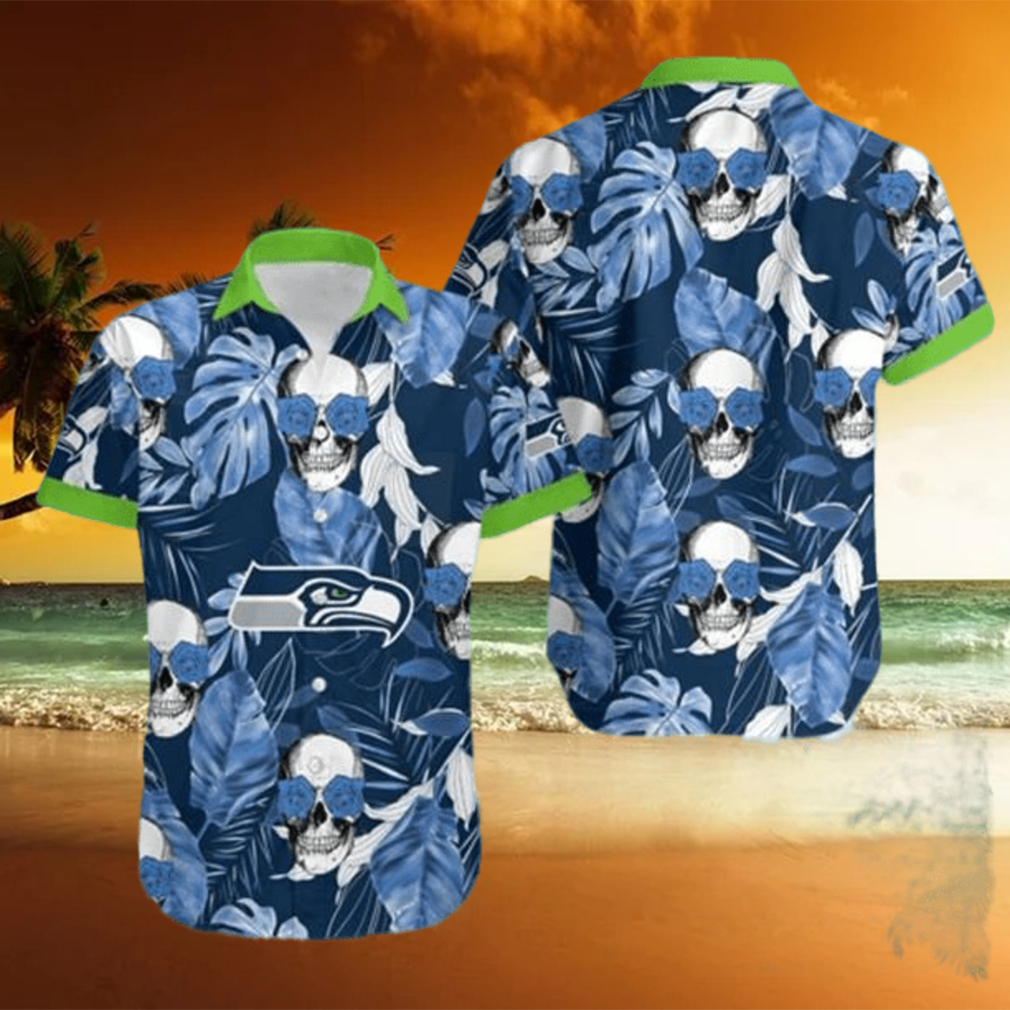 Seattle Seahawks Coconut Leaves And Skulls Hawaiian Shirt - Limotees