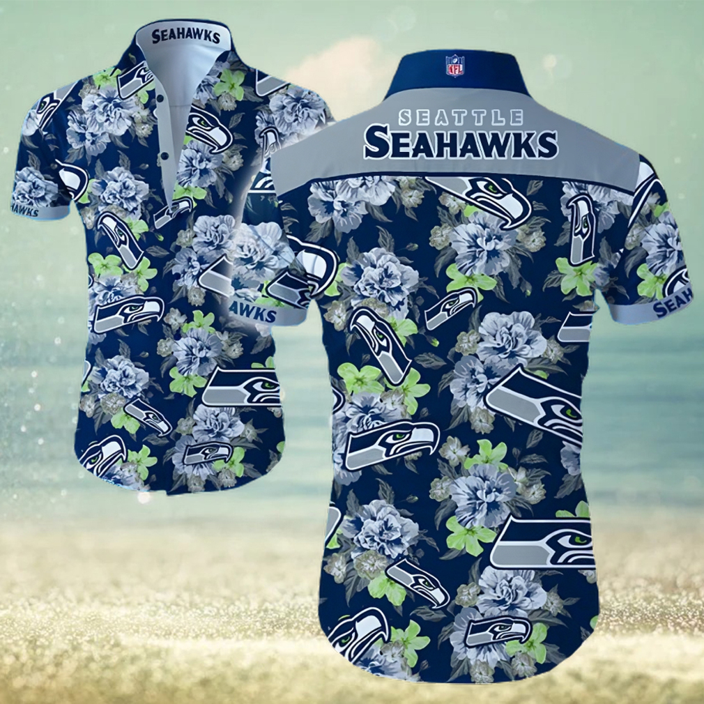 Seattle Seahawks Logo Flower Hawaiian Summer Beach Shirt Full Print - Limotees