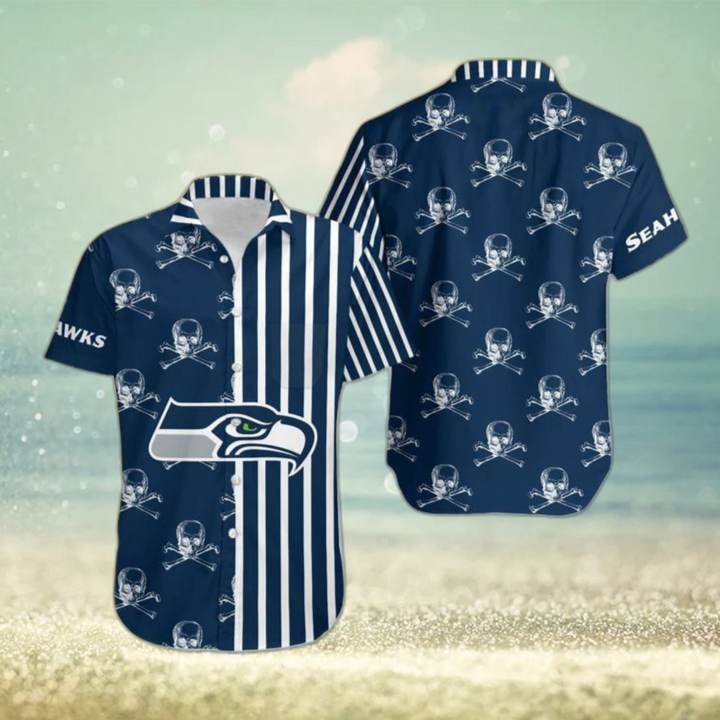 Seattle Seahawks Stripes and Skull Danger Hawaiian Shirt Gift For Halloween - Limotees