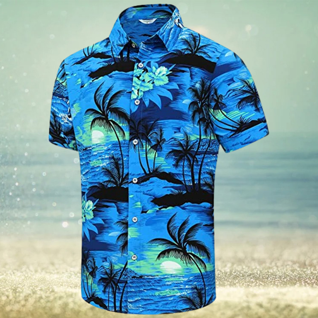 SheLucki Hawaiian Shirt for Men, Unisex Summer Beach Casual Short Sleeve Button Down Shirts, Printed Palmshadow Clothing - Limotees