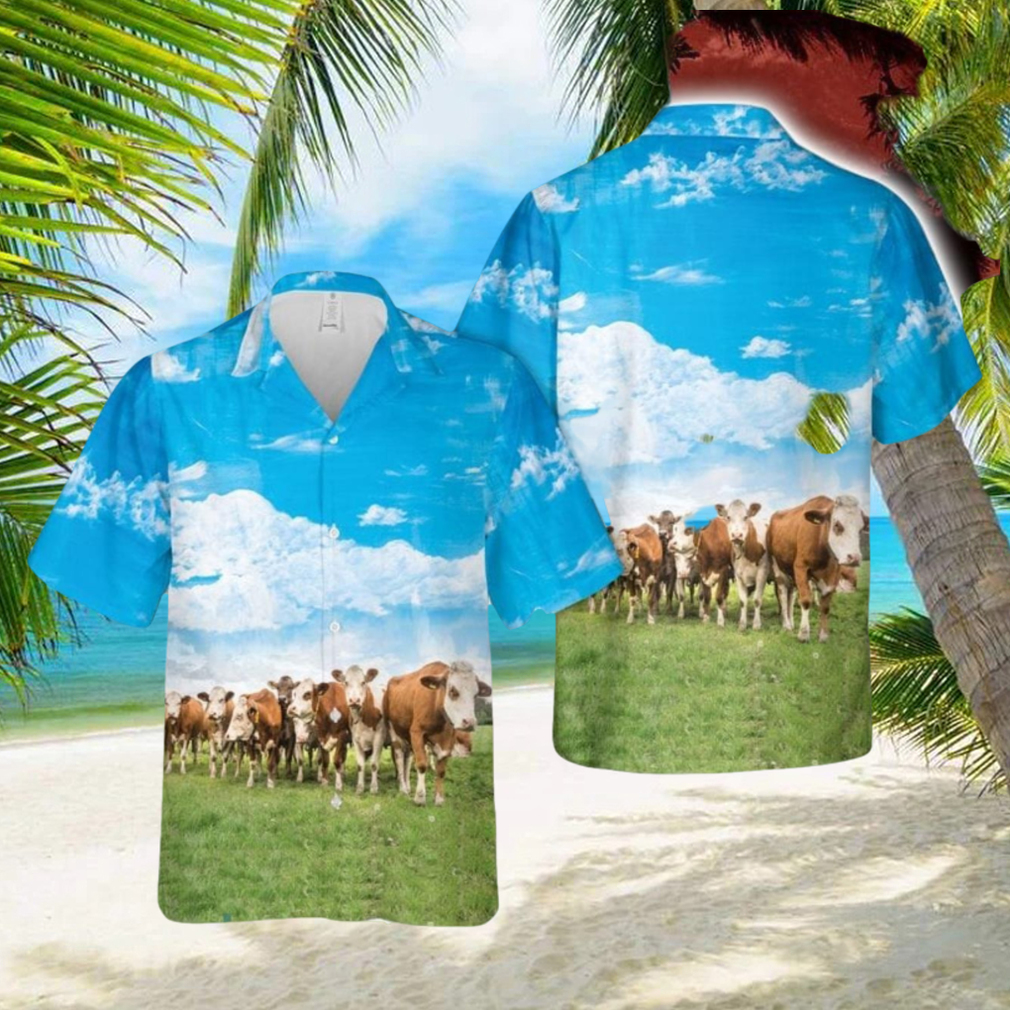 Simmental Cattle Hawaiian Shirt Aloha Summer Beach Shirt Blue - Limotees